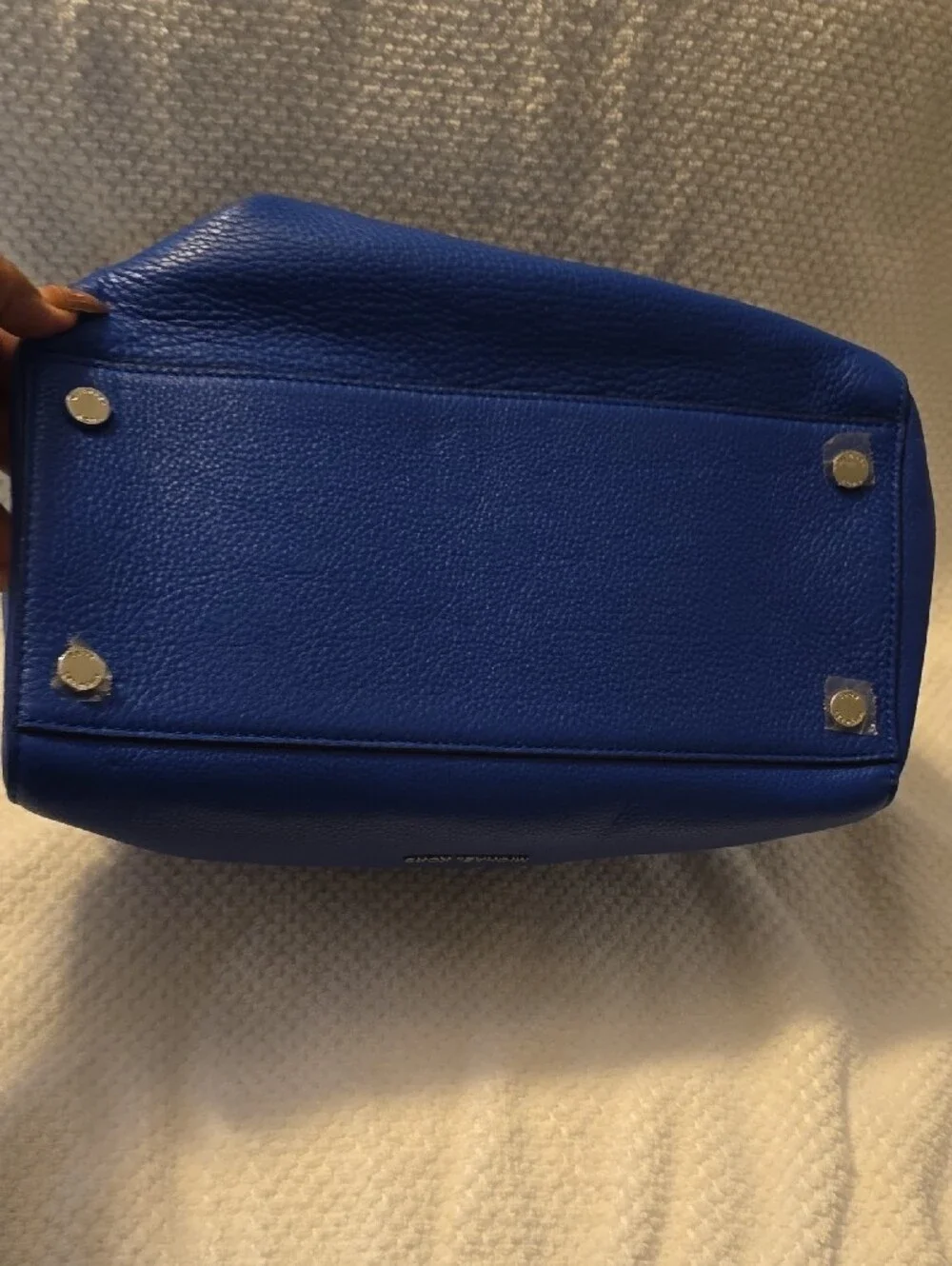 MICHAEL KORS Royal Blue Leather Satchel with Black Handles